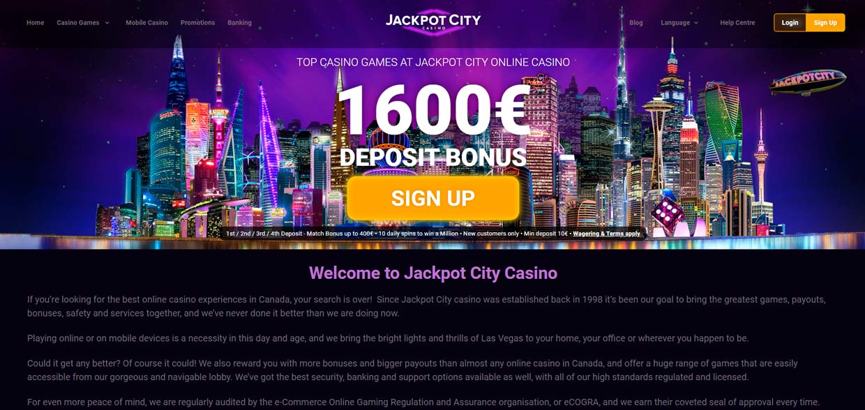 Jackpot City Casino lobby